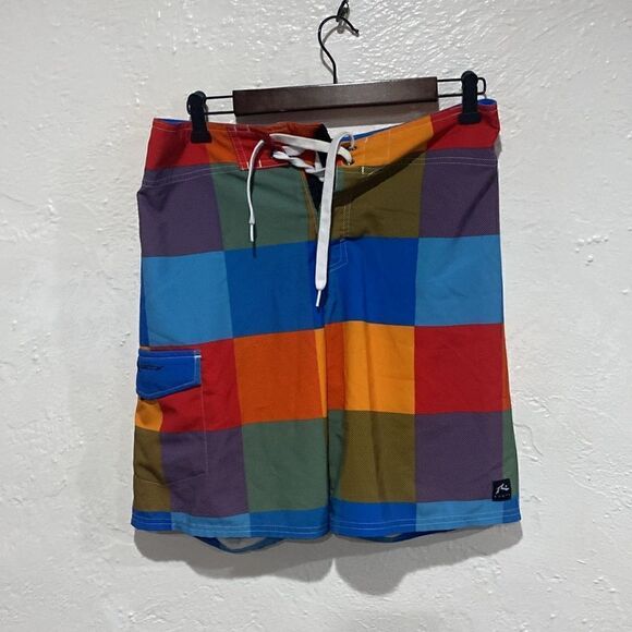 Rusty‎ Men’s Board Shorts Patchwork Front Tie Swimwear Size 30 - Picture 1 of 6
